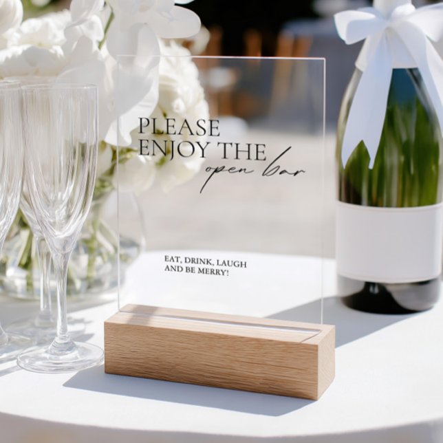SYMBOLE ACrylique Mariage Eleagnt Open Bar (Modern Eleagnt Open Bar Wedding Acrylic Sign)