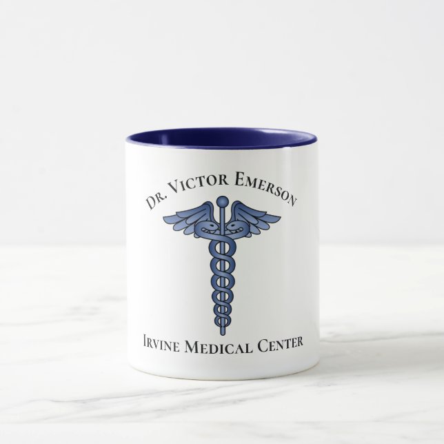 Symbole bleu de Caduceus Médicale Mug personnalisé (Centre)