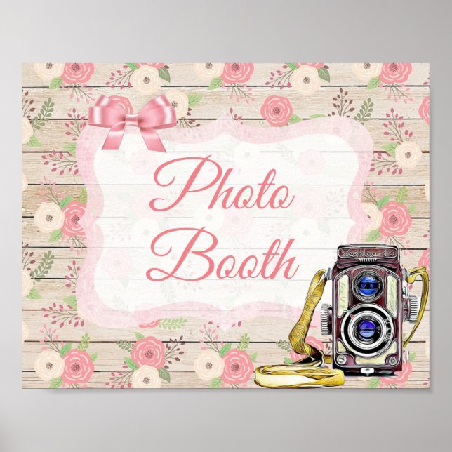 Symbole Booth Pink Rustic Wood Floral Poster (Devant)