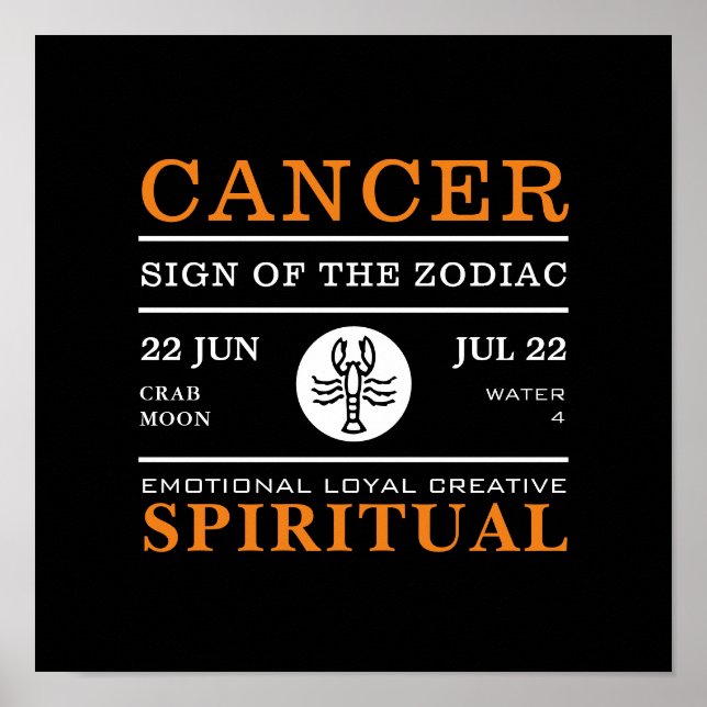 Symbole cancéreux du Zodiaque, Poster astrologique (Devant)