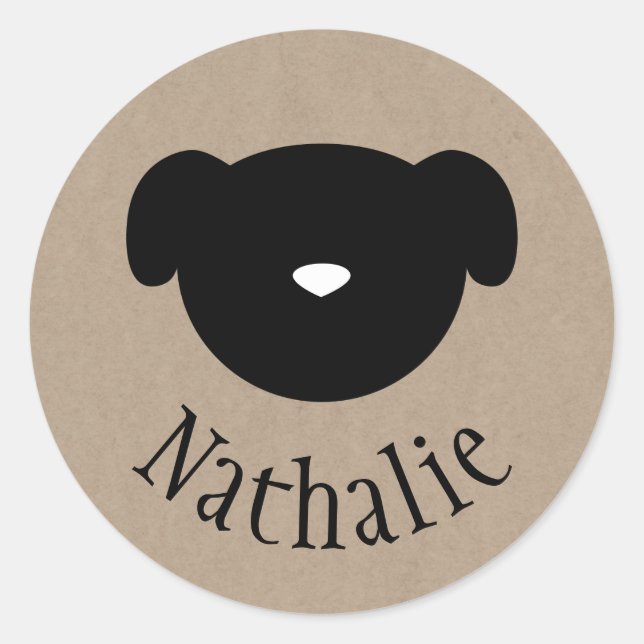 Symbole chien papier brun nom autocollant (Devant)