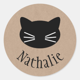 Symbole de chat sur un autocollant de nom de papie