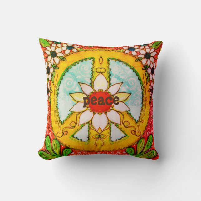 SYMBOLE DE LA Paix Coussin Daisy Love Hippie Boho (Recto)