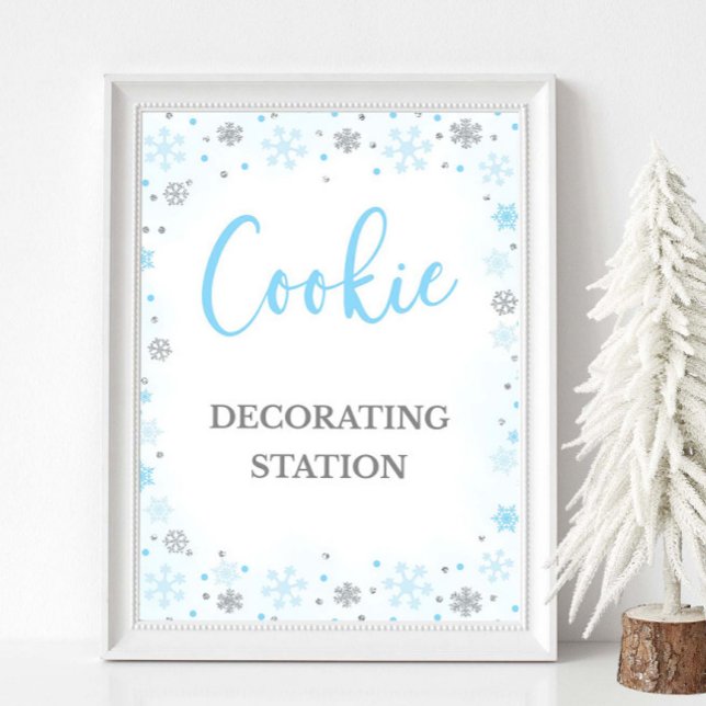 Symbole de la station de décoration de biscuits Pa (Cookie Decorating Station Winter Blue & Silver Baby Shower, Bridal Shower, Birthday Sign)