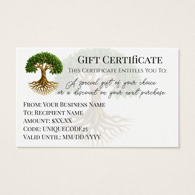 Symbole de l'arbre de vie Certificat cadeau du log (Devant)