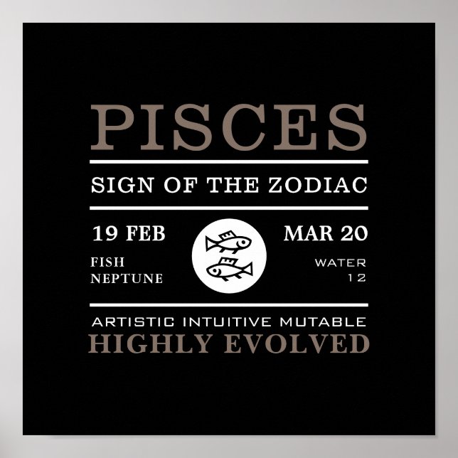 Symbole des Poissons du Zodiaque, Poster Astrologi (Devant)
