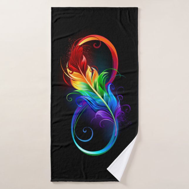 Symbole d'infini avec plume arc-en-ciel (Serviette de bain)