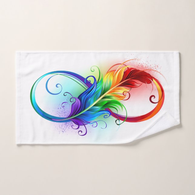 Symbole d'infini avec plume arc-en-ciel (Serviette à main)