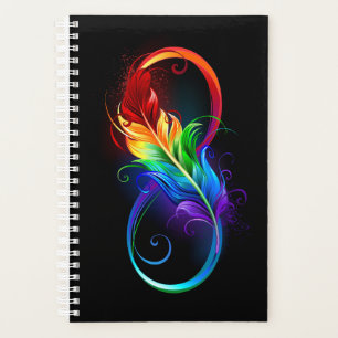 Symbole d'infini avec plume arc-en-ciel