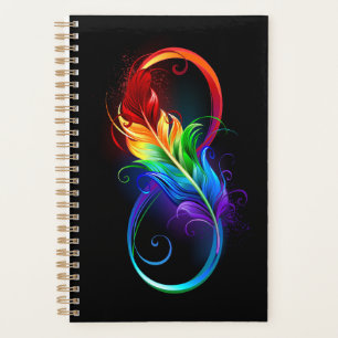 Symbole d'infini avec plume arc-en-ciel