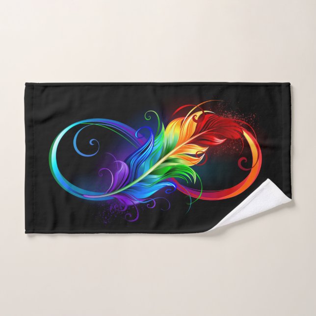 Symbole d'infini avec plume arc-en-ciel (Serviette à main)