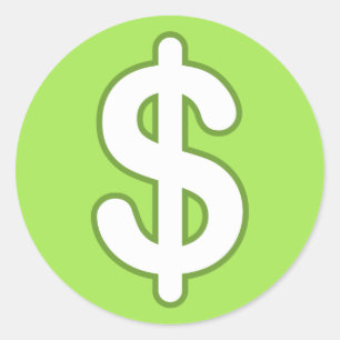 Symbole dollar blanc sur les autocollants verts