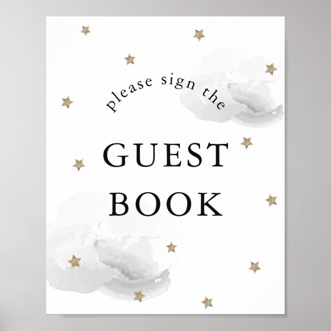 Symbole du livre d'or Baby shower Stars Grey Cloud (Devant)