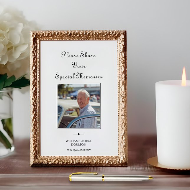 Symbole du livre d'or du service commémoratif de s (Funeral Photo Sign to Share Memories in Guestbook by Darling & May)