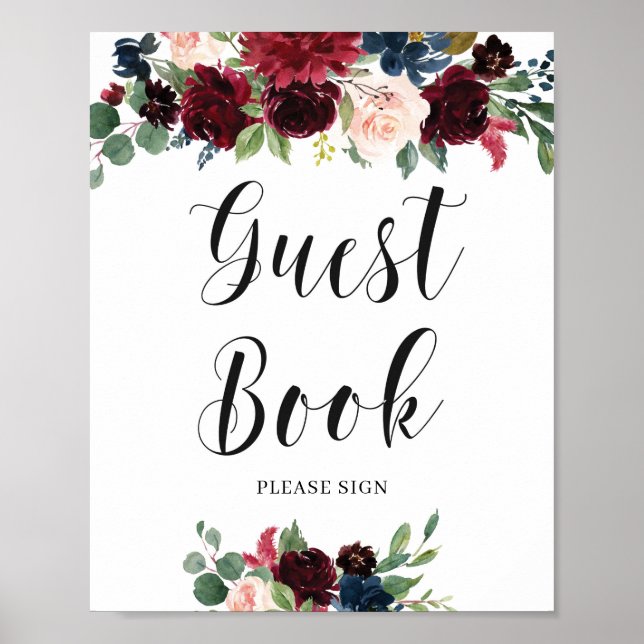 Symbole du livre d'or floral Blush Burgundy (Devant)