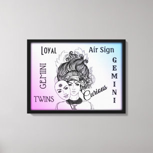 Symbole du zodiaque Gémeaux encadré sur toile emba