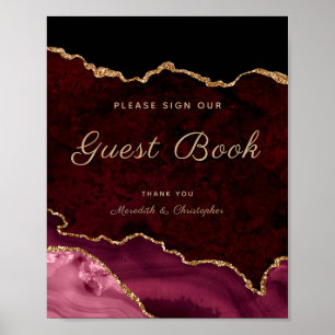 Symbole Gold Burgundy Agate Livre d'or Poster Mari