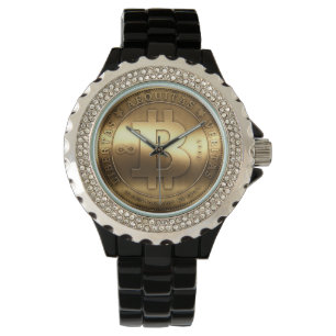 Symbole logo Bitcoin noir Rhinestone montre poigne
