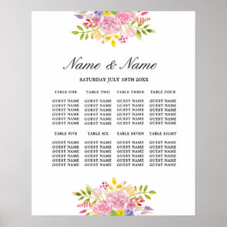 Symbole mariage Poster 8 places Fleurs florales ro