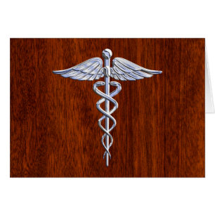 Symbole Médicale Silver Caduceus Décor en acajou