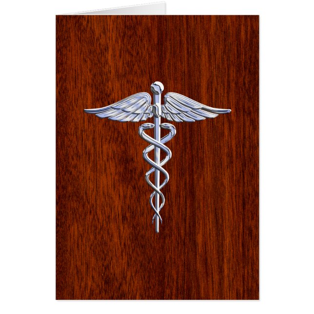 Symbole Médicale Silver Caduceus Décor en acajou (Devant)