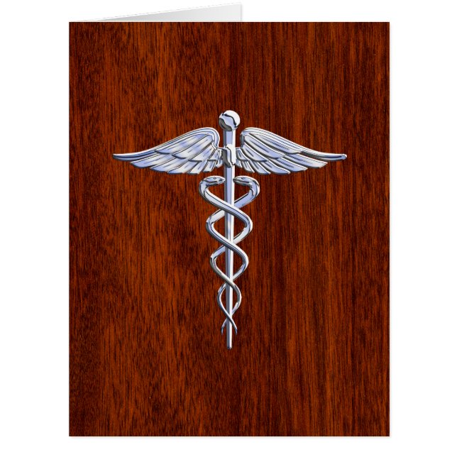 Symbole Médicale Silver Caduceus Décor en acajou (Devant)