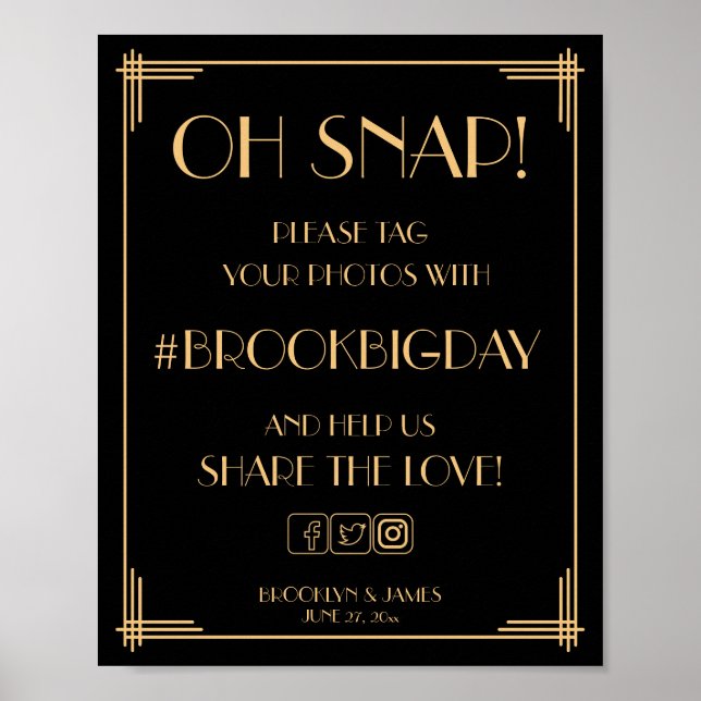 Symbole Noir Art Déco Great Gatsby Hashtag 8x10 (Devant)