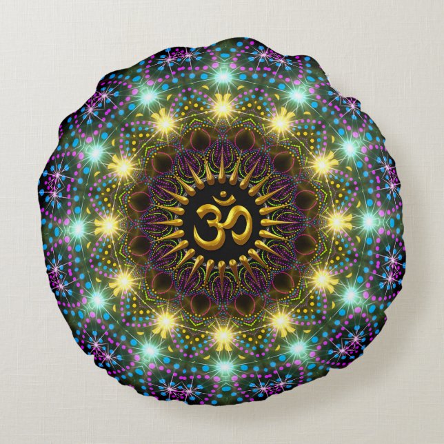 Symbole Om de Mandala Om de guérison Coussin rond (Dos)