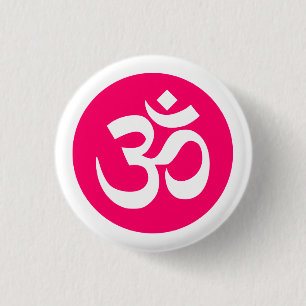 Symbole Om sur Badge Blanc et Rose