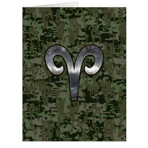 Symbole Zodiac Silver Aries Camo numérique vert