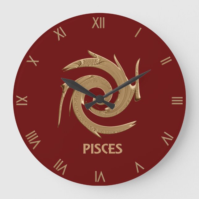 Symbole zodiaque rouge Poissons Abstraits Horloge  (Recto)