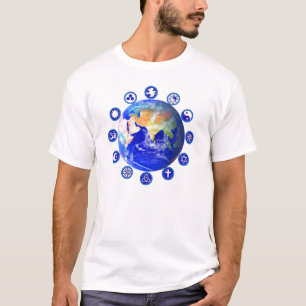 Symboles de paix et d'unité autour du T-shirt du