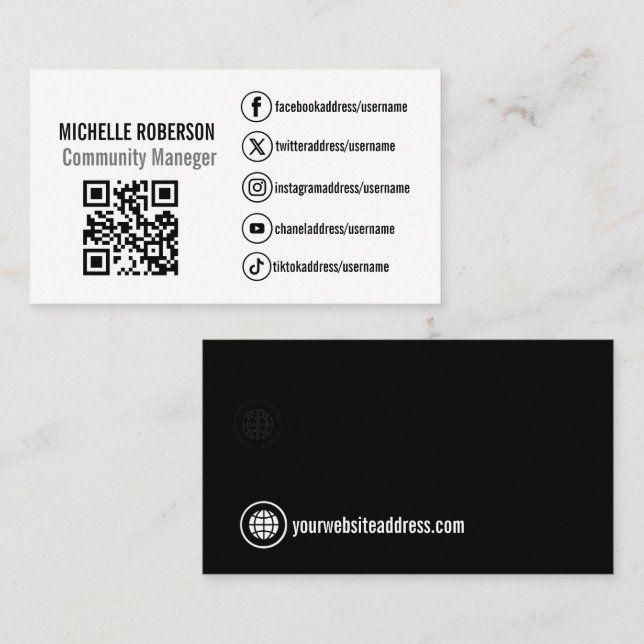 Symboles des médias sociaux qr code carte de visit (Devant / Derrière)