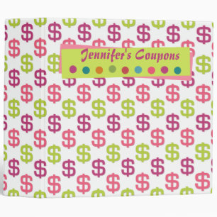 Symboles dollar verts roses 2" classeur