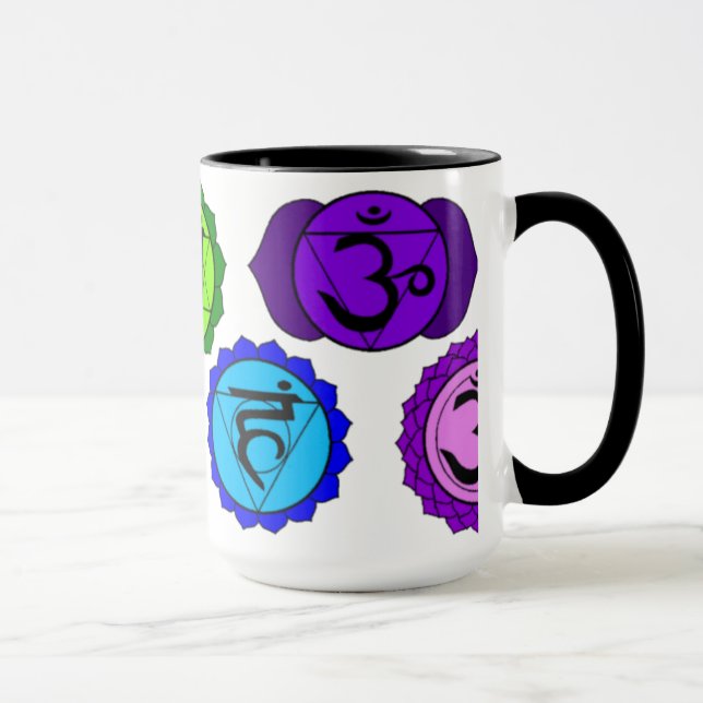 SYMBOLES DU YOGA REIKI SEPT CHAKRA MARQUÉS TASSES (Droite)