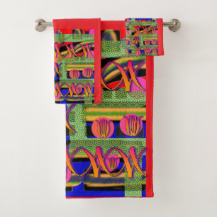 Symboles et fleurs avec garniture rouge