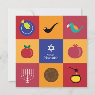 Symboles Rosh Hashanah carte plat