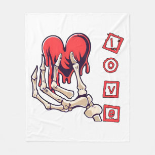 Symbolic Love Skeleton Hand Offering Heart Fleece Blanket