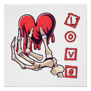 Symbolic Love Skeleton Hand Offering Heart Poster