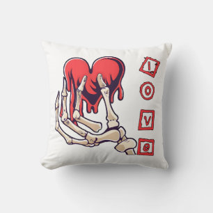 Symbolic Love Skeleton Hand Offering Heart Throw Pillow