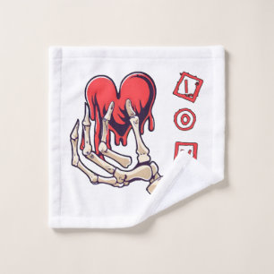 Symbolic Love Skeleton Hand Offering Heart Wash Cloth