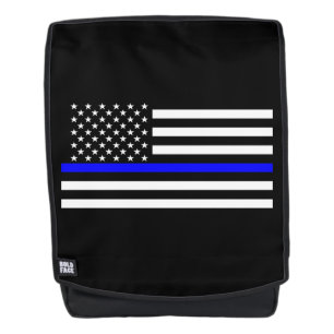 Symbolic Thin Blue Line American Flag graphic on a Backpack