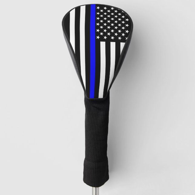 Symbolic Thin Blue Line US Flag graphic design on Golf Head Cover (Front)