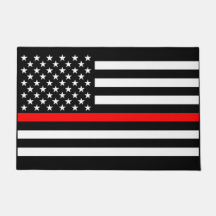 Symbolic Thin Red Line US Flag graphic design on Doormat