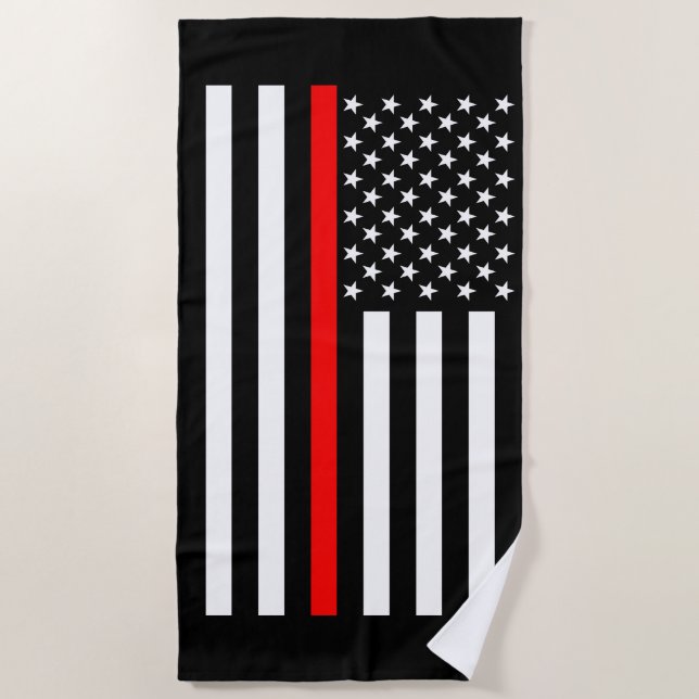 Symbolic Thin Red Line US Flag Graphic on a Beach Towel (Front)
