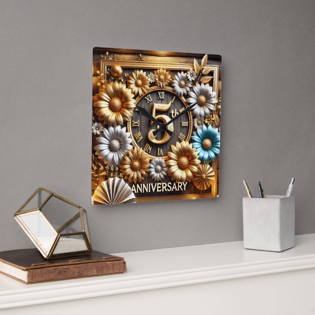 Symbolizing 5th Wedding Anniversary Square Wall Clock (Office)