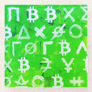 Symbols of Bitcoin (Bright Profit Green - 1) Glass Coaster