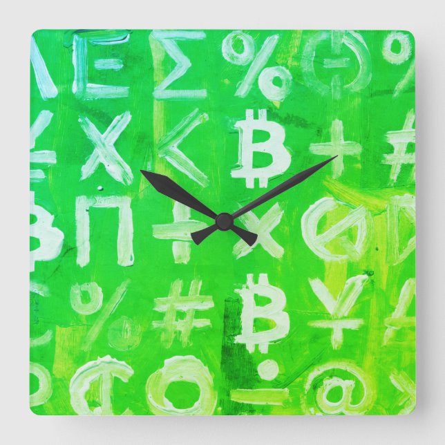 Symbols of Bitcoin (Bright Profit Green - 2) Square Wall Clock (Front)