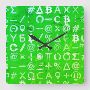 Symbols of Bitcoin (Bright Profit Green - 8) Square Wall Clock