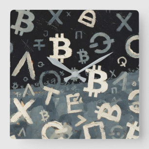 Symbols of Bitcoin (Style: 10) Square Wall Clock